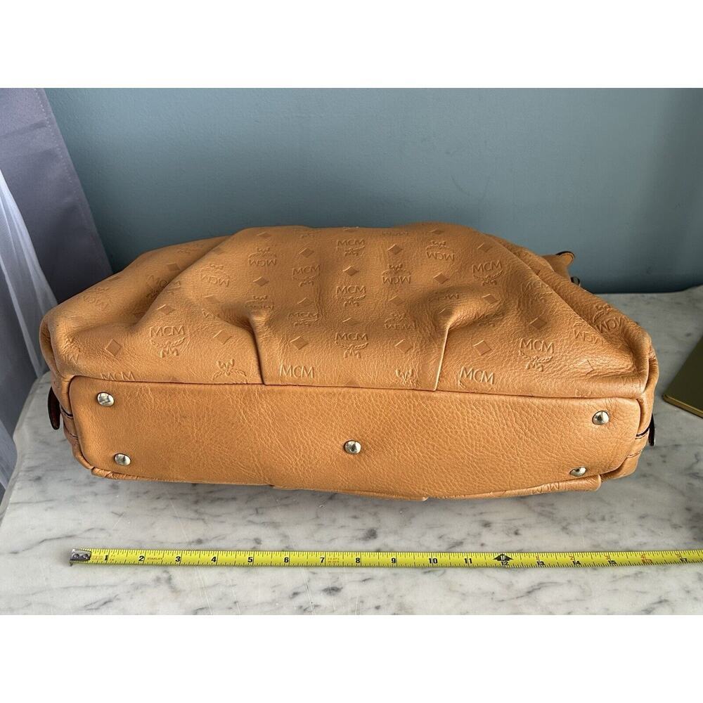 MCM Visetos Leather Cross Shoulder Bag Camel Tan Embossed Logo Purse Handbag - Picture 10 of 15
